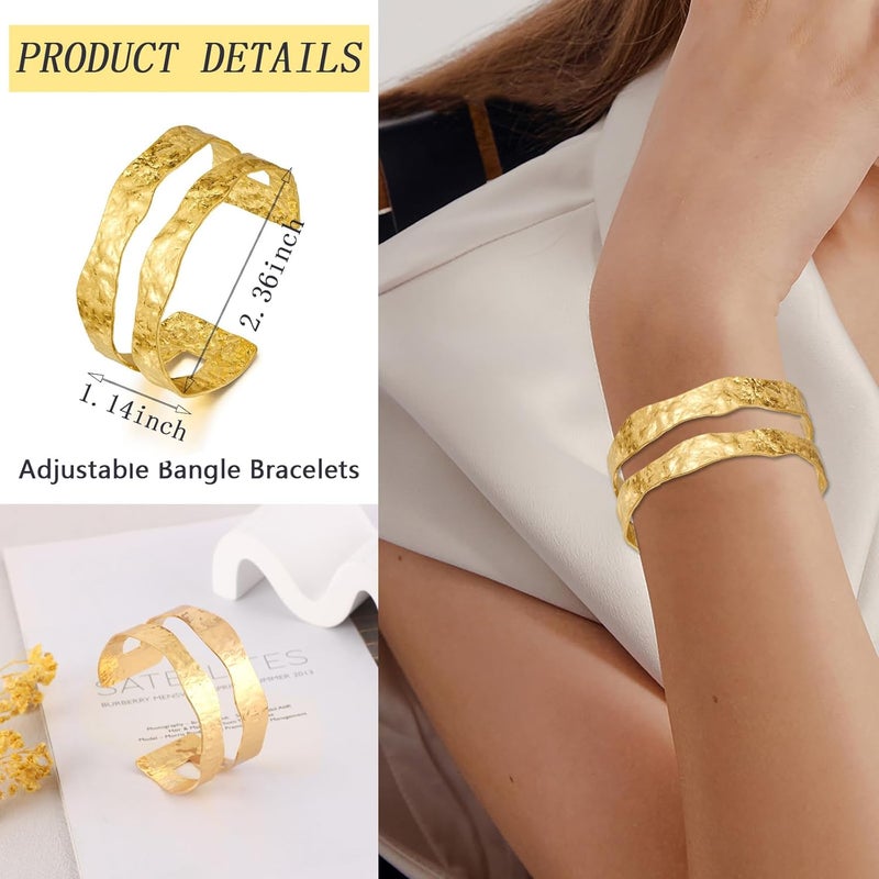 CASDAN 2Pcs Cuff Bangle Bracelets for Women Open Wide Bracelets Adjustable Wrist Cuff Wrap Bracelet - Image 2